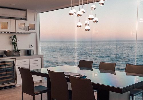 Interior design - dining room with great window and sea view